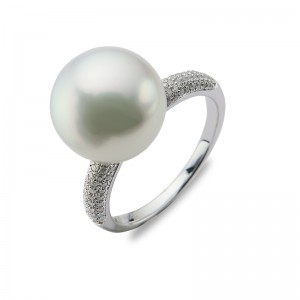 11-12 mm White South Sea Pearl 18KW Diamond Ring