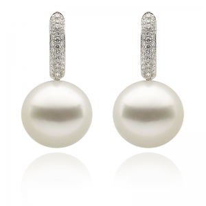 10-11mm Gold South Sea Pearl 18KW Earrings With Diamond