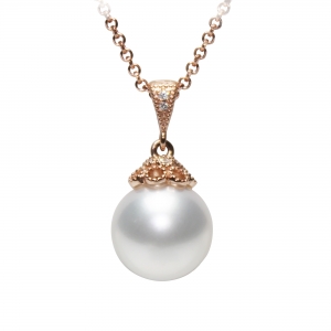 10-11mm South Sea Pearl 18KR Classic Pendent with Diamond
