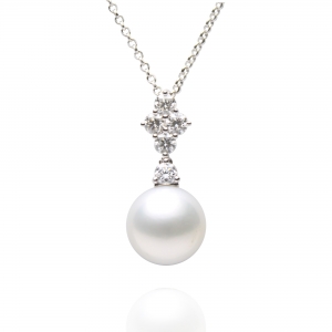11-12mm White South Sea Pearl 18KW Pendant with Diamond