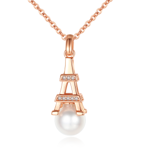 7-7.5mm Akoya Pearl 18KR Gold Plated Eiffel Tower Collection Necklace